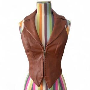 Bebe 100% Genuine Leather & Plaid Zip Vest Top